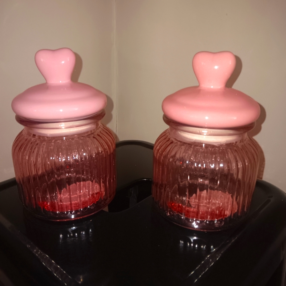 Pink Glass Containers with Heart Lid- Bundle of 2
